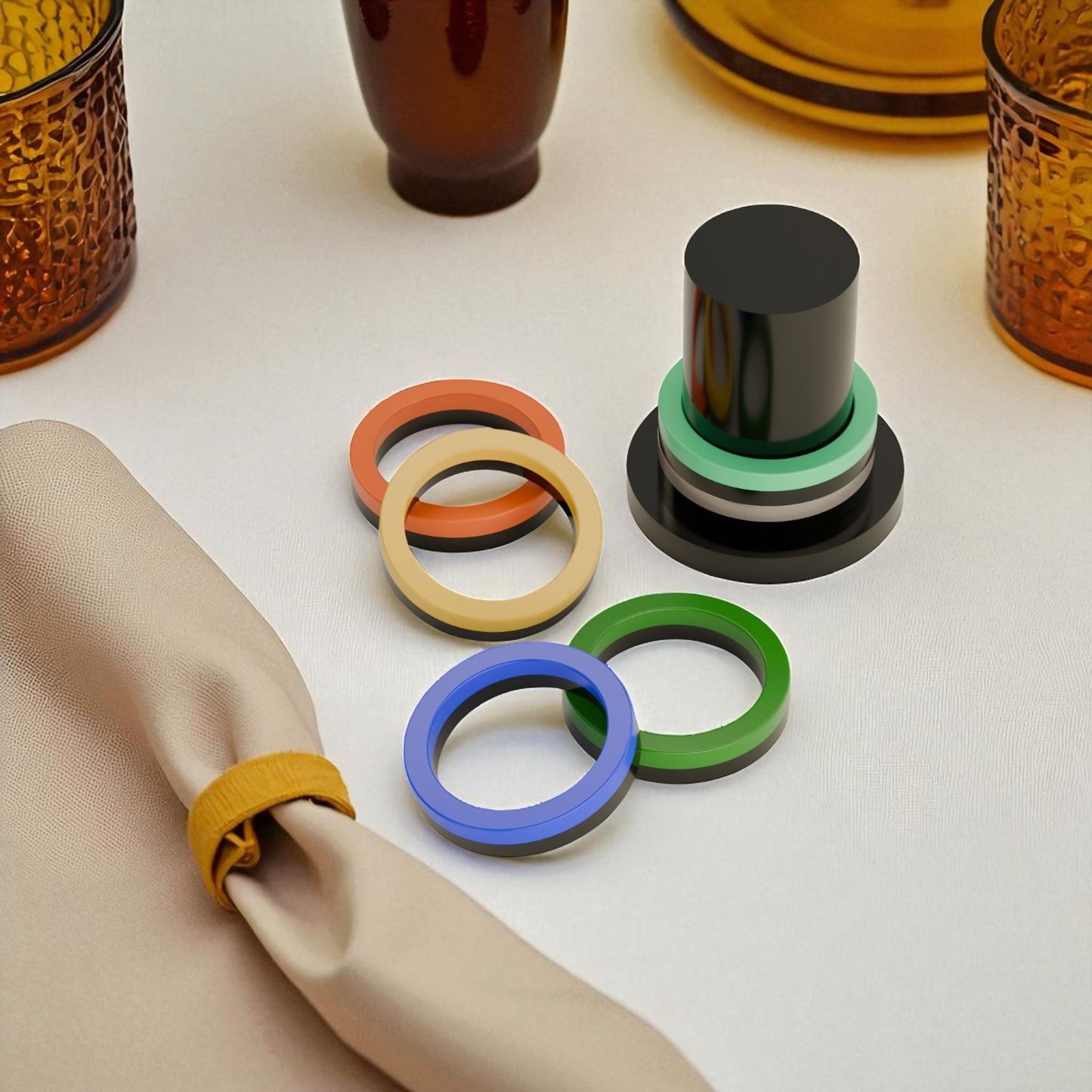 Groovy Retro 70s Style Napkin Ring Set with Holder