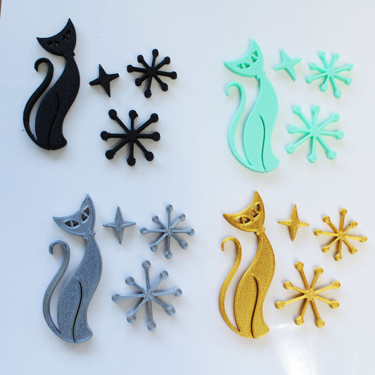 Midcentury Modern Vintage Style Atomic Cat Fridge Magnets