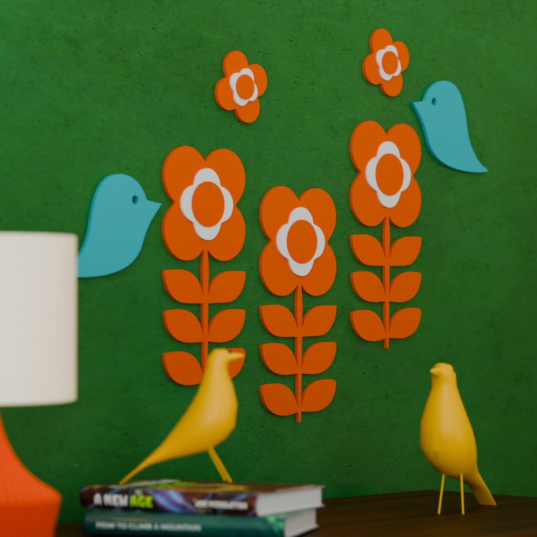 “Let Your Walls Groove: The Retro 1970s Flower Power Bird Decor Takes Flight