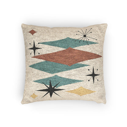 Atomic Starburst Triple Diamond Pillow Mid Century Modern Woven Tapestry Cushion Retro 1950s Decor