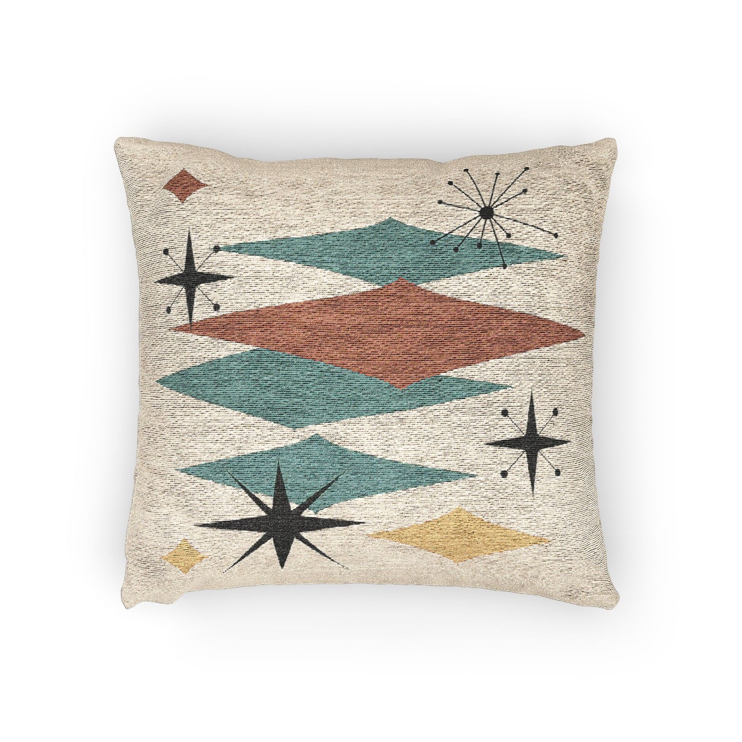Atomic Starburst Triple Diamond Pillow Mid Century Modern Woven Tapestry Cushion Retro 1950s Decor