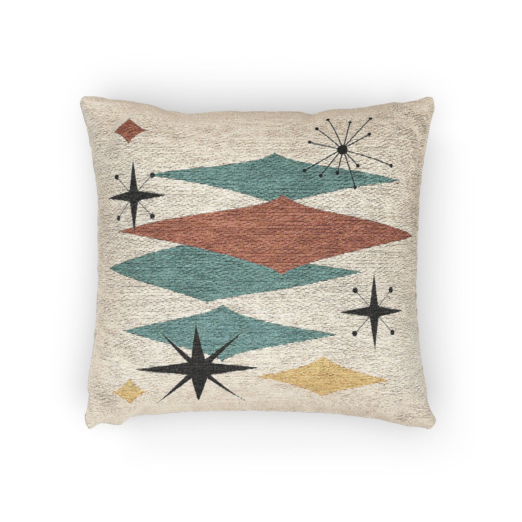 Atomic Starburst Triple Diamond Pillow Mid Century Modern Woven Tapestry Cushion Retro 1950s Decor