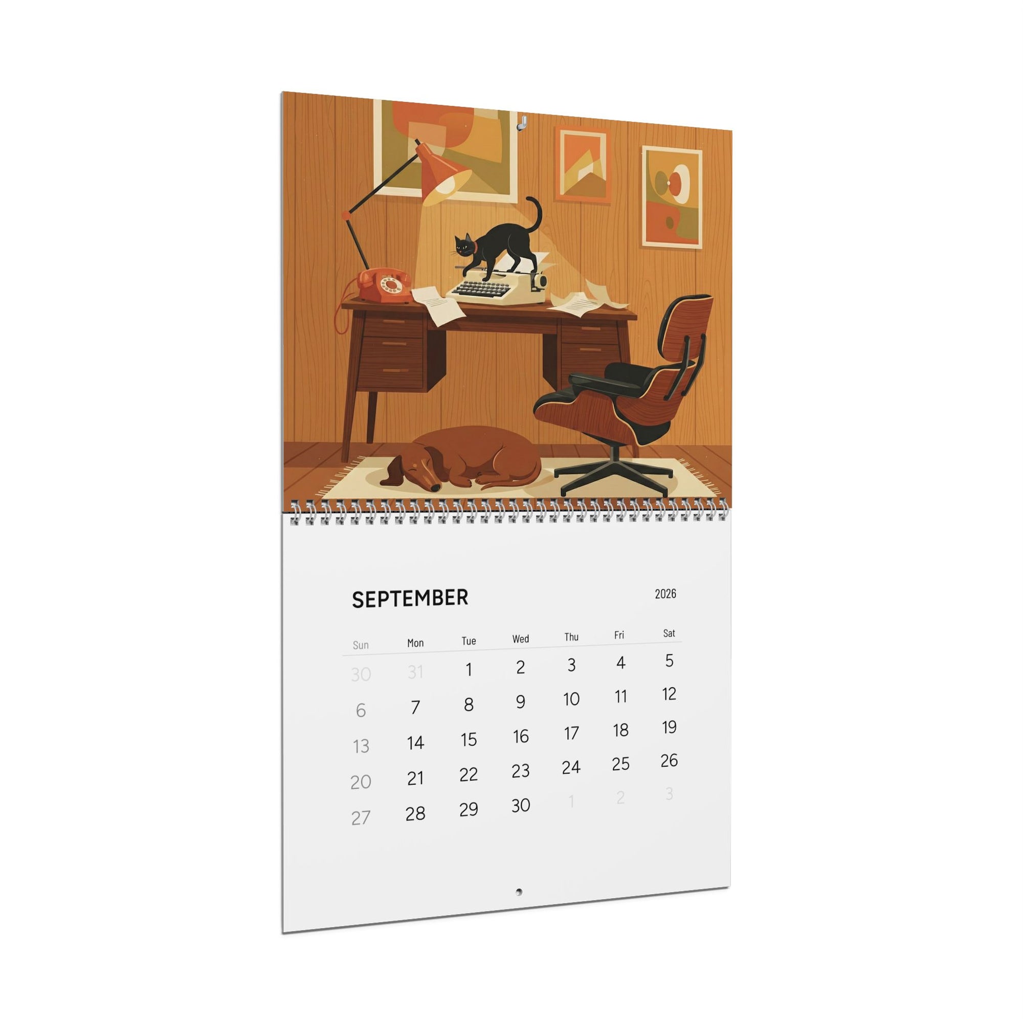 Mid Century Modern Dachshund & Atomic Cat Wall Calendar 2026