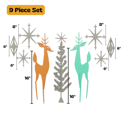 Holiday Retro Deer & Tree Diamond Starburst Wall Decor