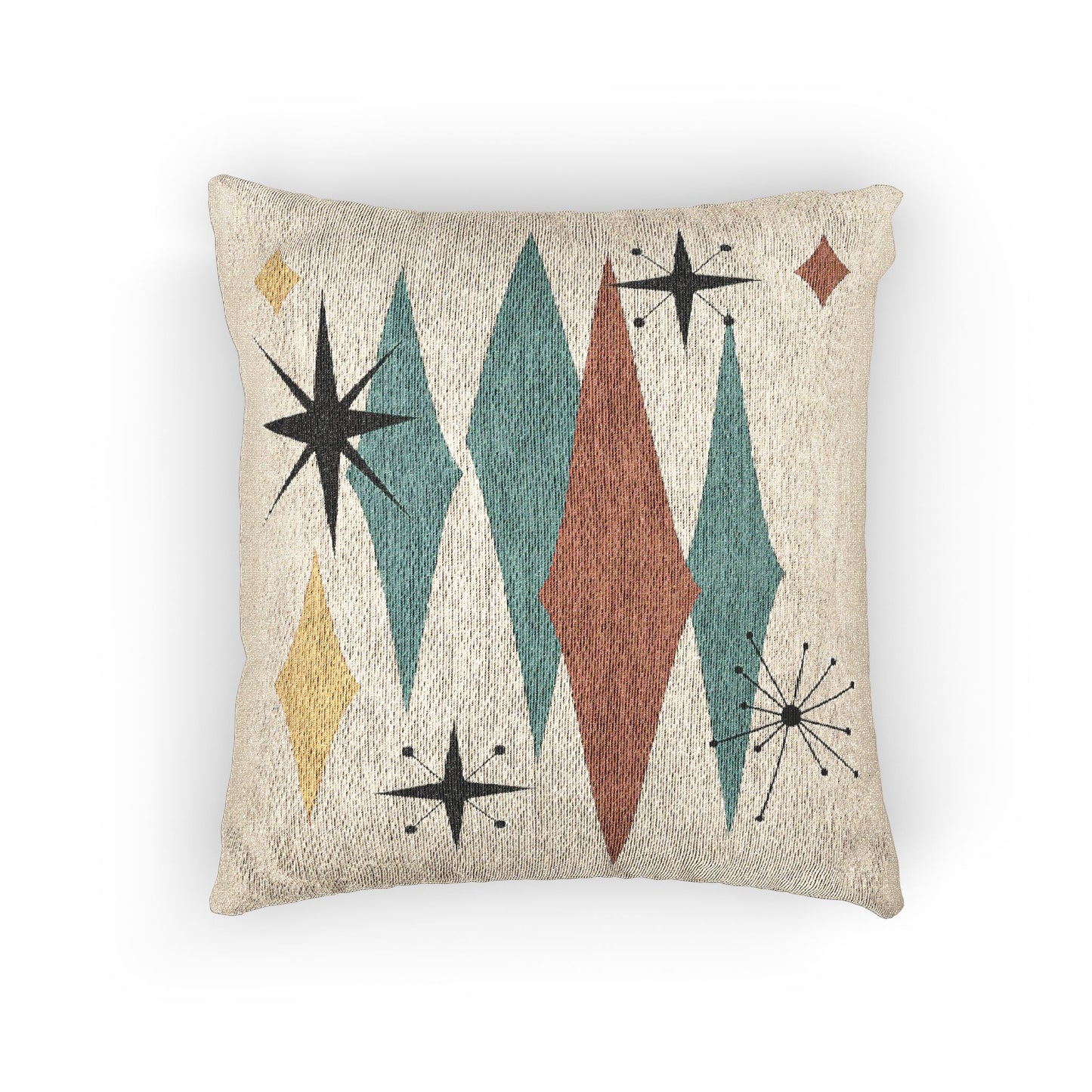 Atomic Starburst Triple Diamond Pillow Mid Century Modern Woven Tapestry Cushion Retro 1950s Decor