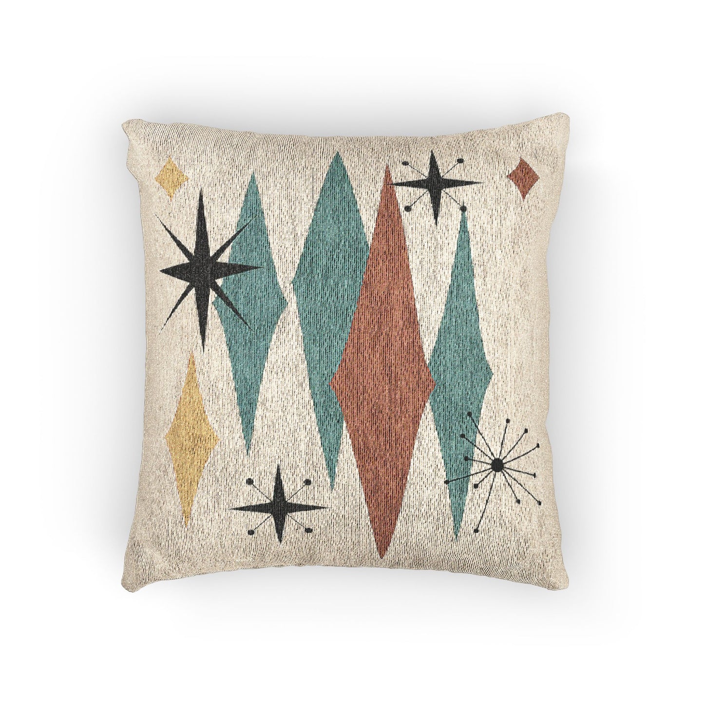 Atomic Starburst Triple Diamond Pillow Mid Century Modern Woven Tapestry Cushion Retro 1950s Decor