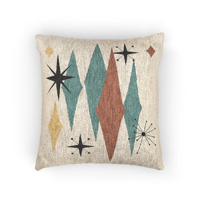 Atomic Starburst Triple Diamond Pillow Mid Century Modern Woven Tapestry Cushion Retro 1950s Decor