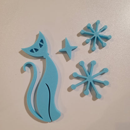 Midcentury Modern Vintage Style Atomic Cat Fridge Magnets
