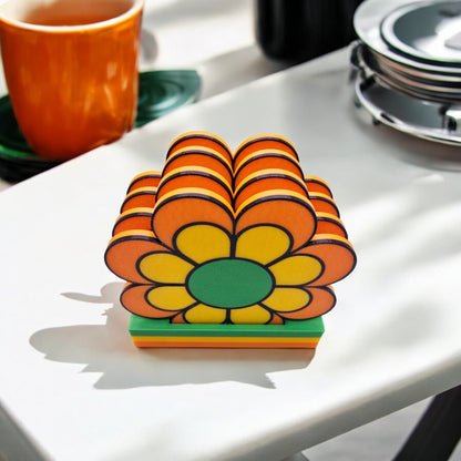 Flower Power Coaster Set of 4 with Holder