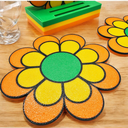 Flower Power Coaster Set of 4 with Holder