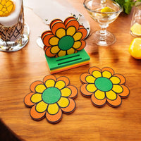 Groovy 1960s 70s Flower Power Coaster Set of 4 with Holder