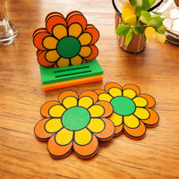 Groovy 1960s 70s Flower Power Coaster Set of 4 with Holder