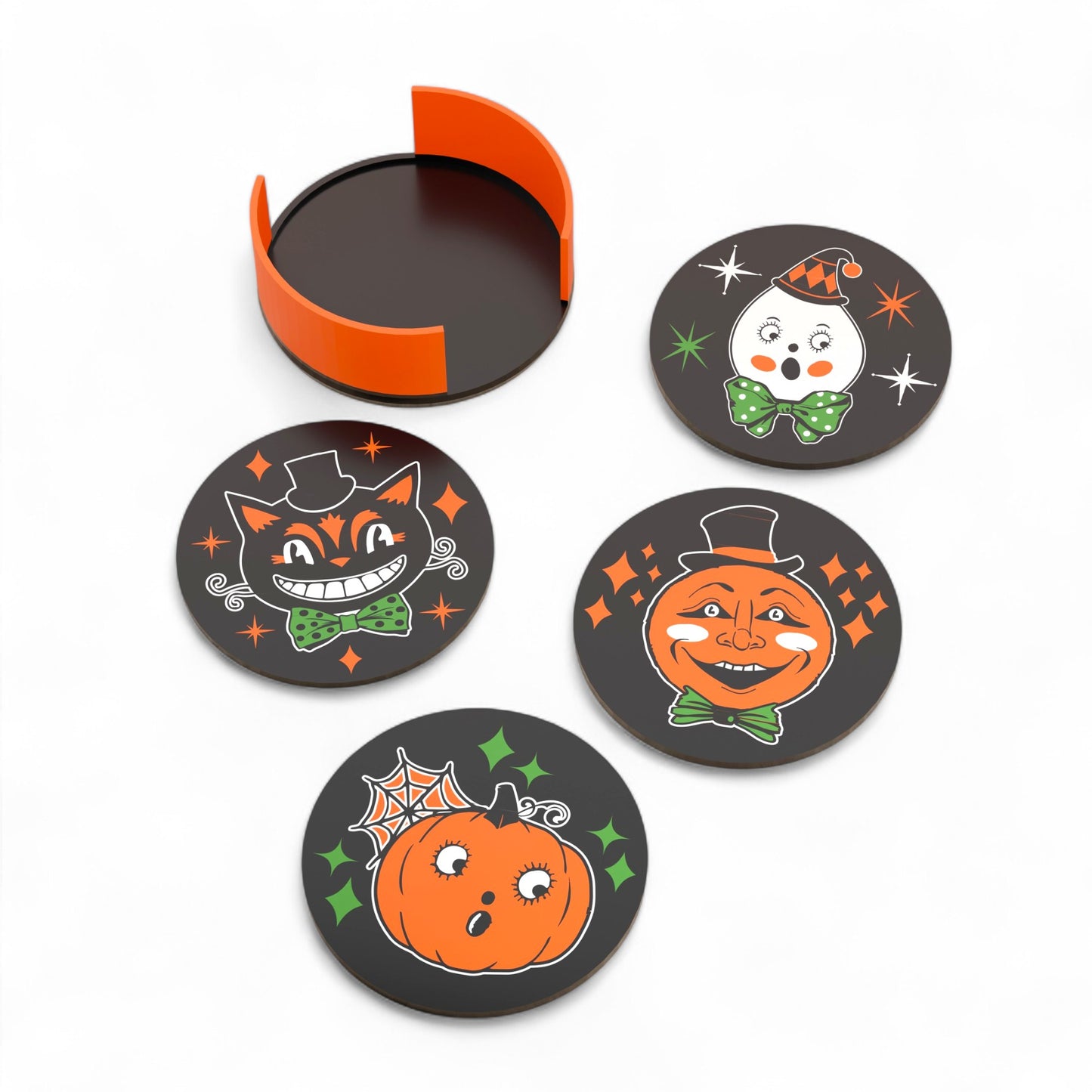 Retro MCM Style Halloween Cartoon Coaster Set of 4