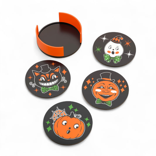 Retro MCM Style Halloween Cartoon Coaster Set of 4