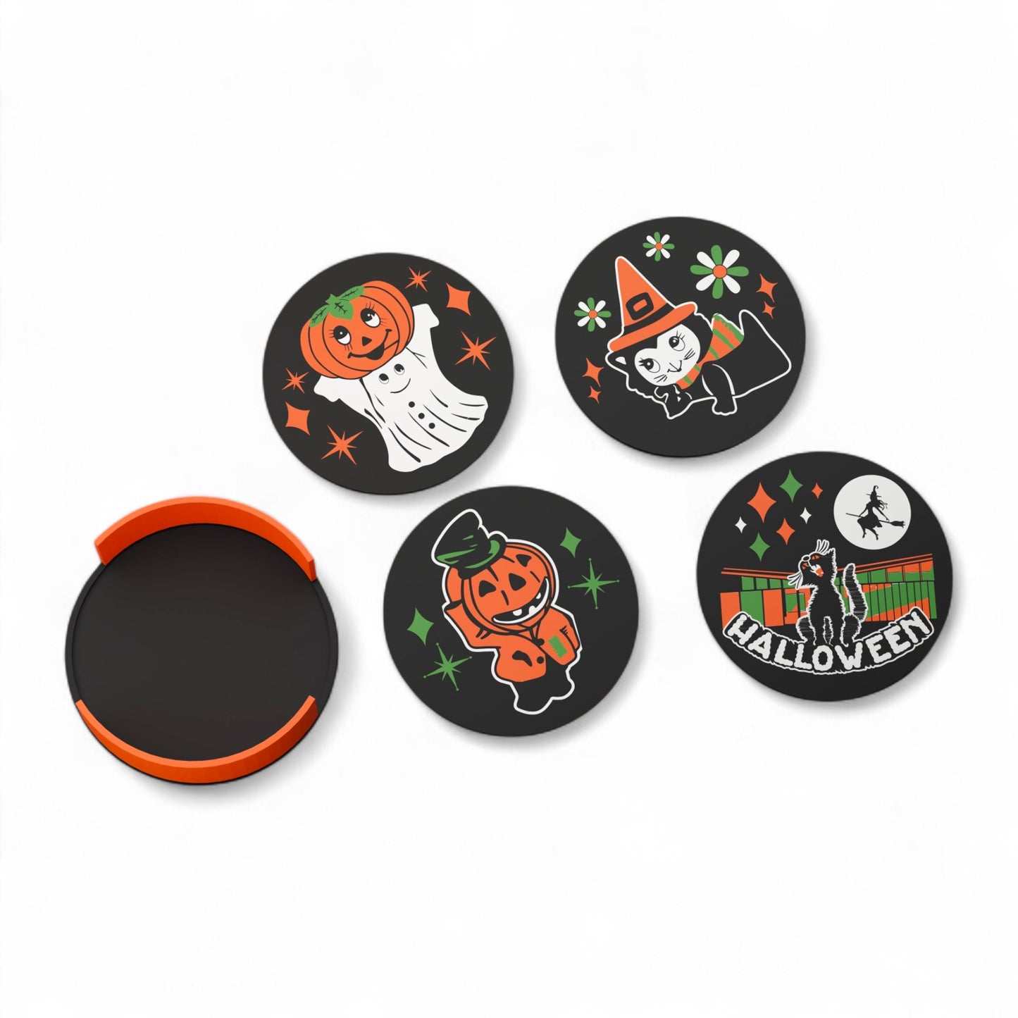 Retro Vintage Style Mid Century Halloween Coaster Set of 4