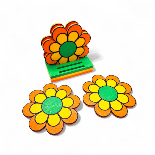Flower Power Coaster Set of 4 with Holder