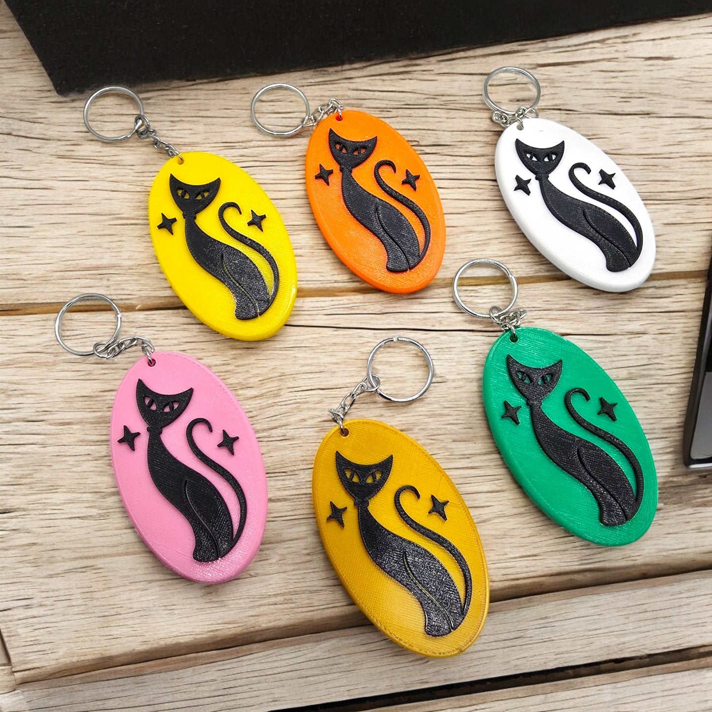 Retro Atomic Cat Oblong Keychain
