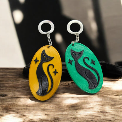 Retro Atomic Cat Oblong Keychain