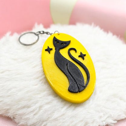 Retro Atomic Cat Oblong Keychain