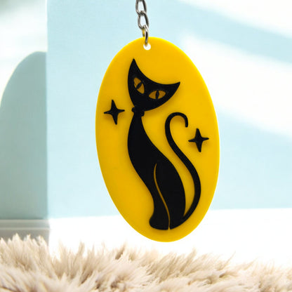 Retro Atomic Cat Oblong Keychain
