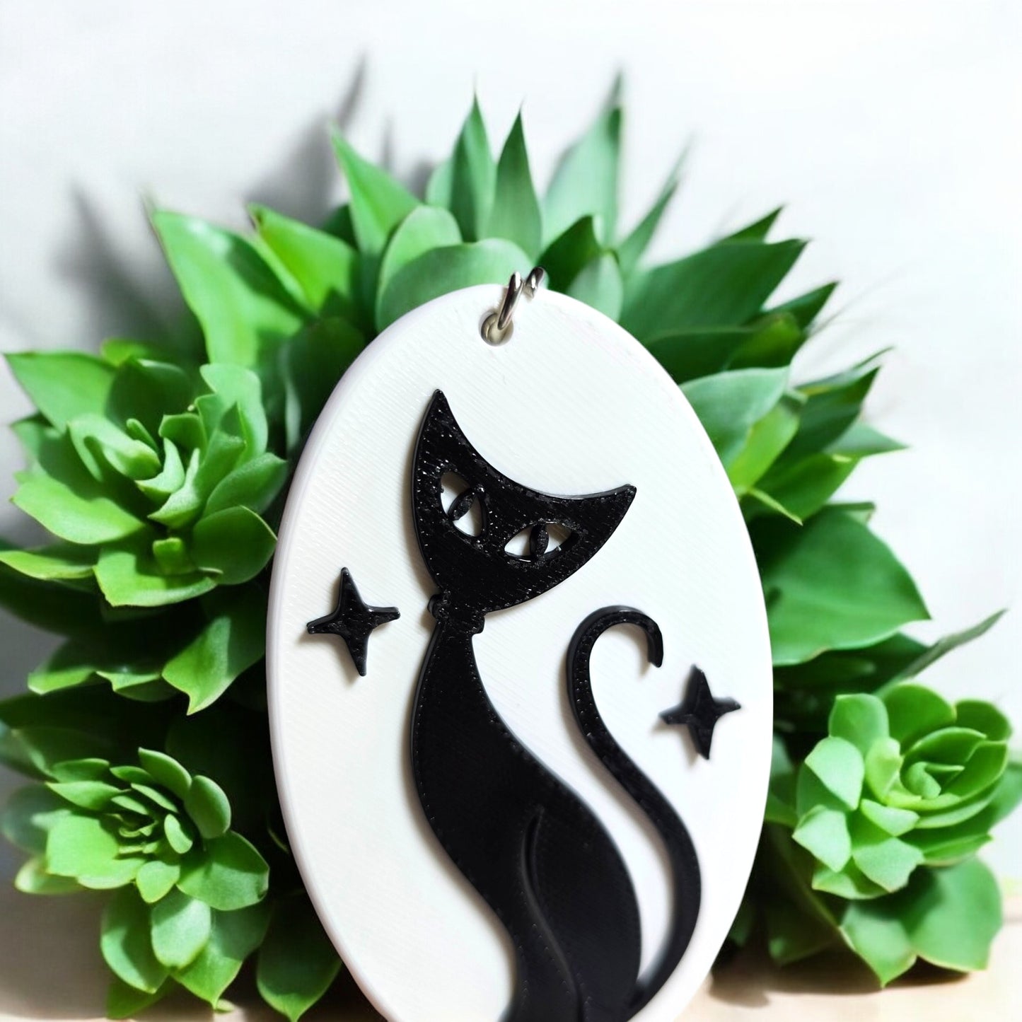 Retro Atomic Cat Oblong Keychain