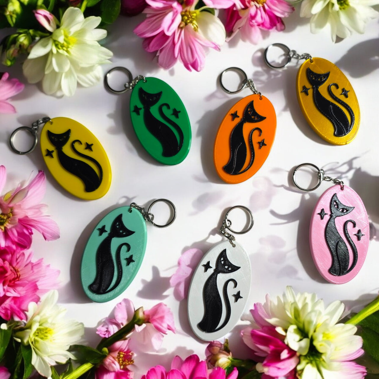 Retro Atomic Cat Oblong Keychain