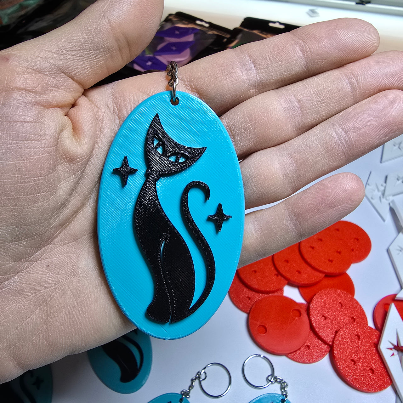 Retro Atomic Cat Oblong Keychain