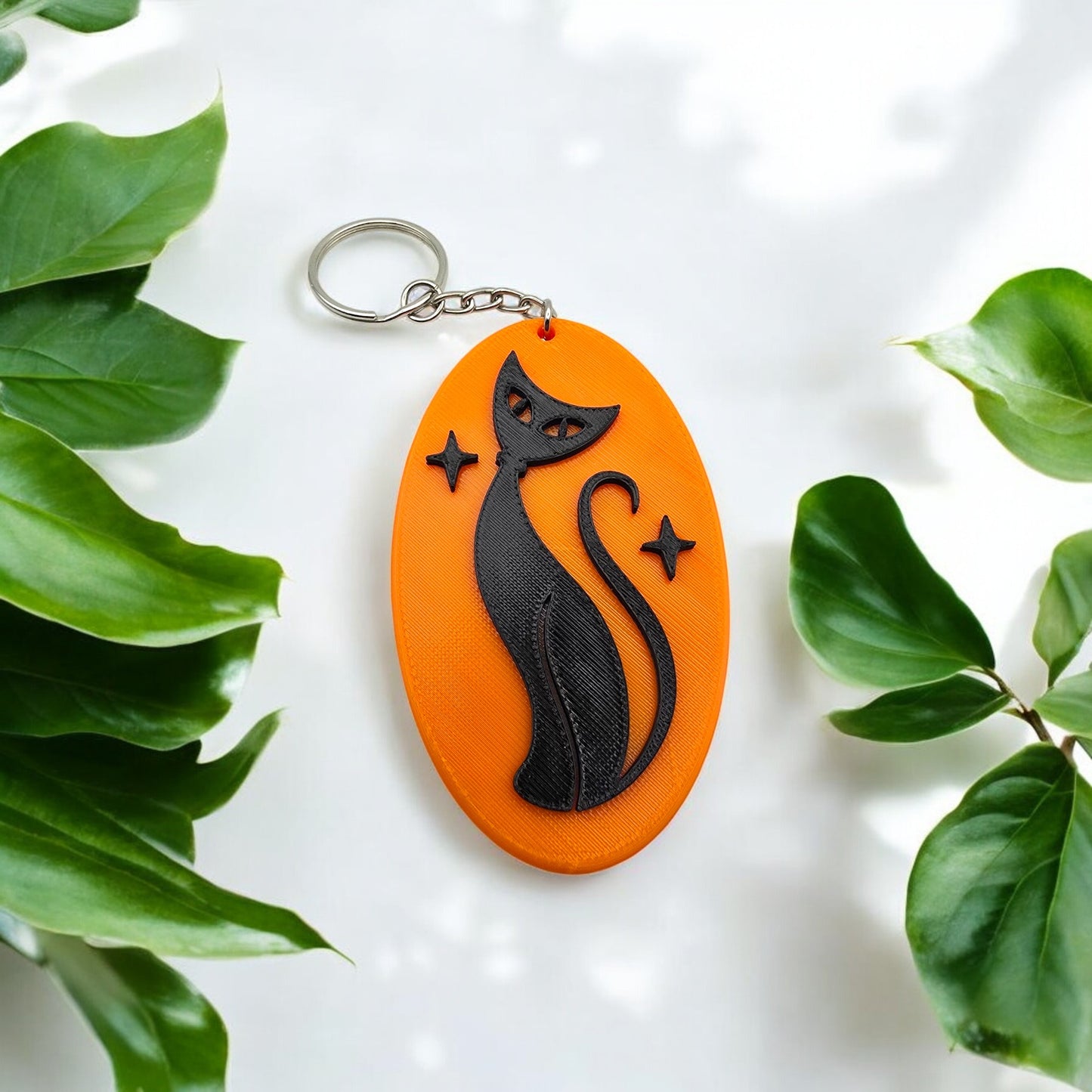 Retro Atomic Cat Oblong Keychain