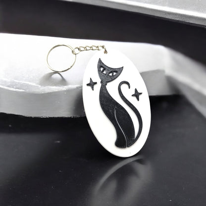 Retro Atomic Cat Oblong Keychain
