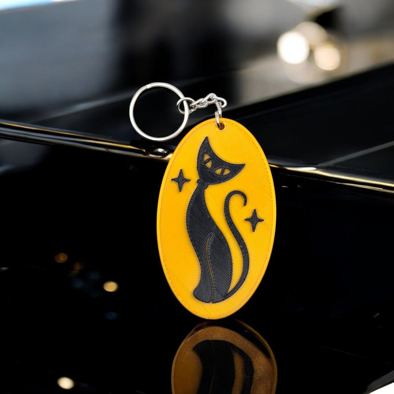 Retro Atomic Cat Oblong Keychain