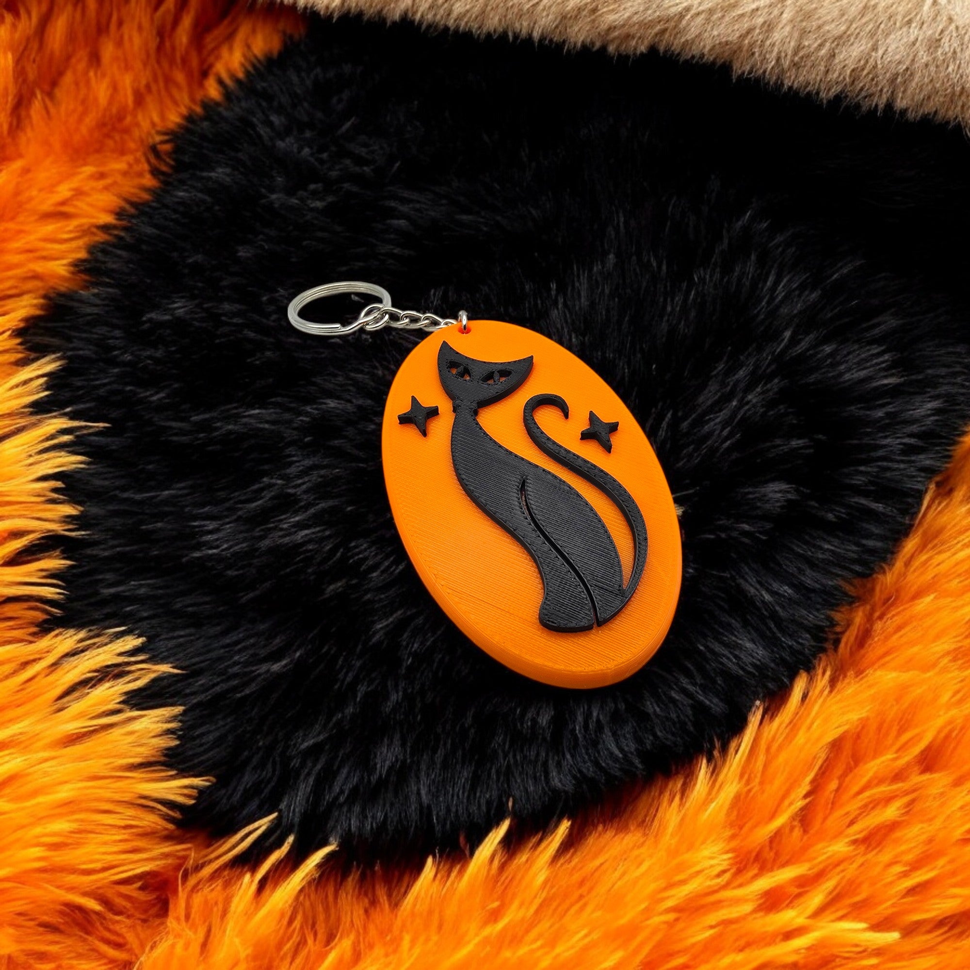 Retro Atomic Cat Oblong Keychain