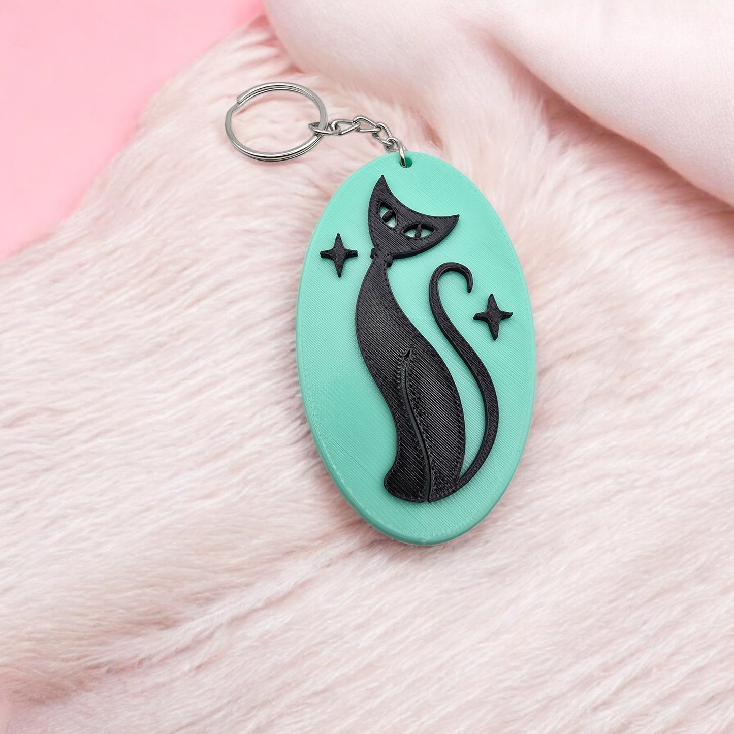 Retro Atomic Cat Oblong Keychain