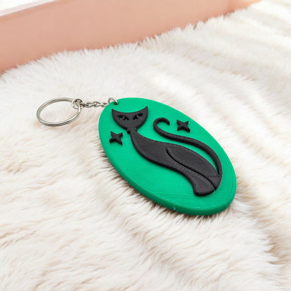 Retro Atomic Cat Oblong Keychain
