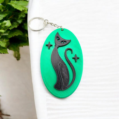 Retro Atomic Cat Oblong Keychain