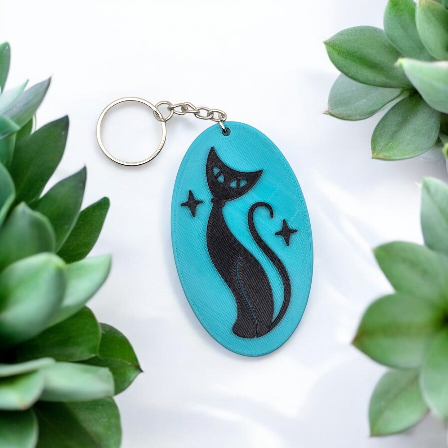 Retro Atomic Cat Oblong Keychain