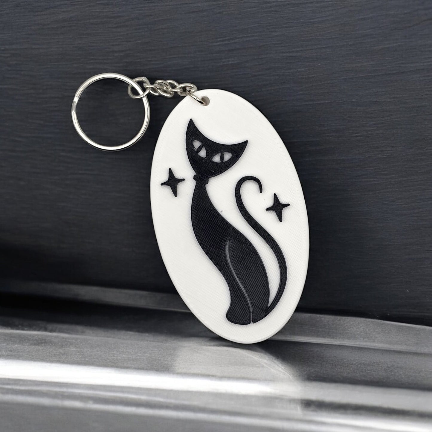 Retro Atomic Cat Oblong Keychain