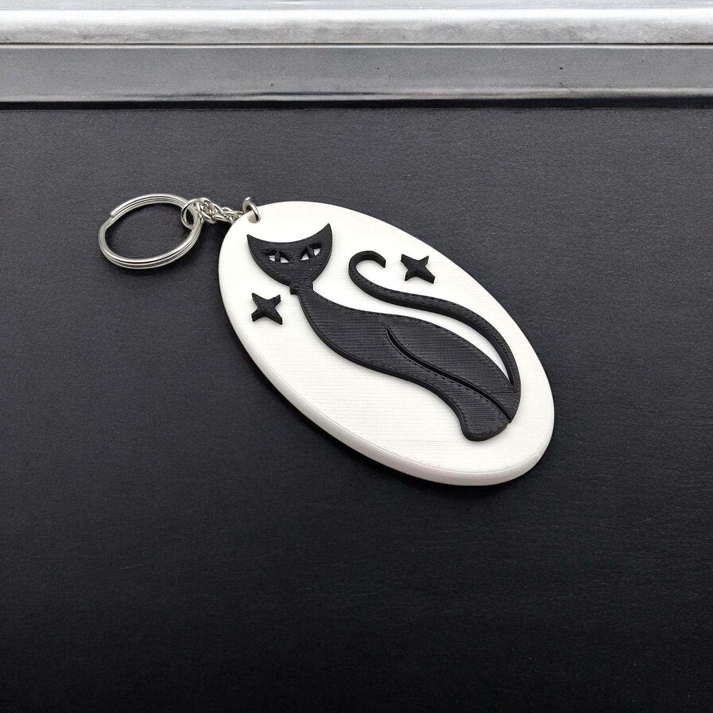 Retro Atomic Cat Oblong Keychain