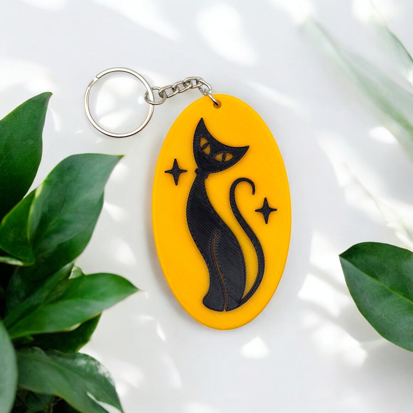 Retro Atomic Cat Oblong Keychain