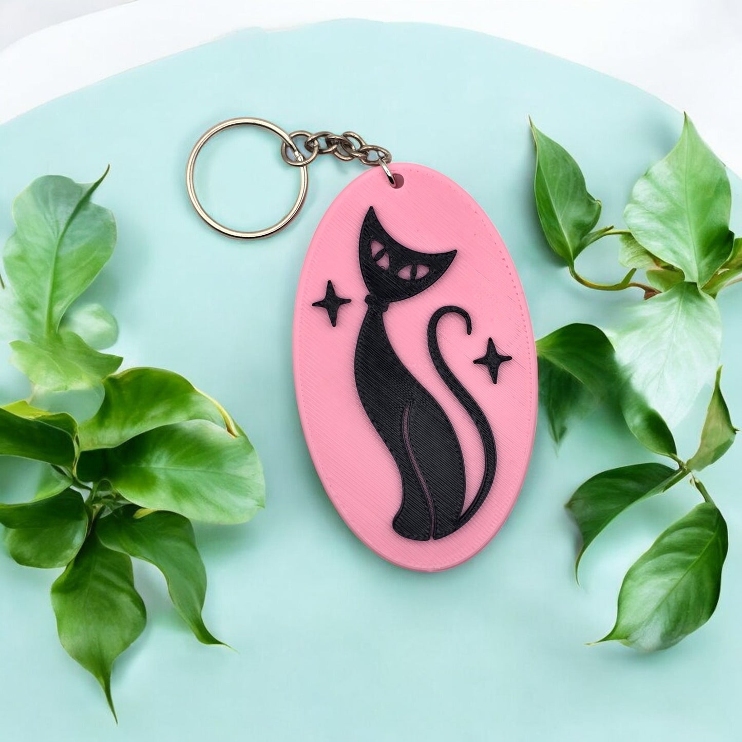 Retro Atomic Cat Oblong Keychain