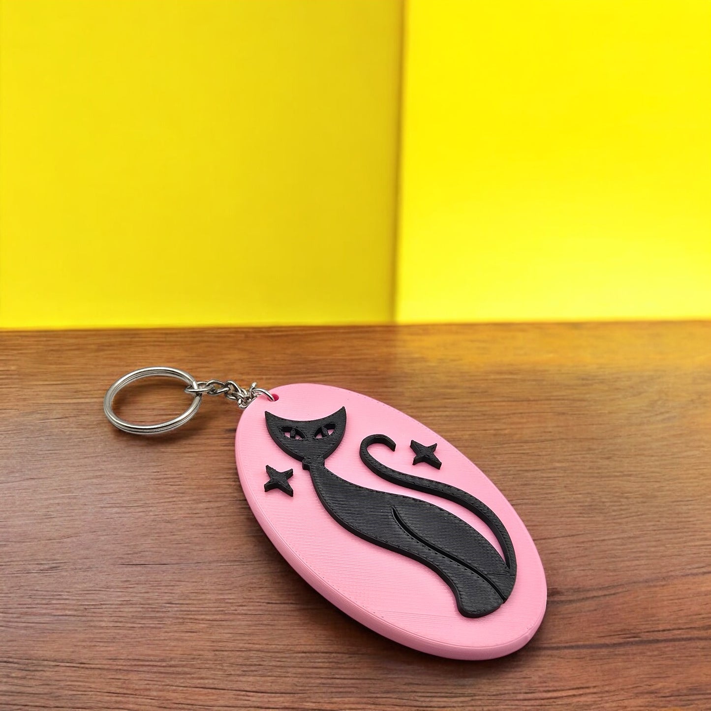Retro Atomic Cat Oblong Keychain