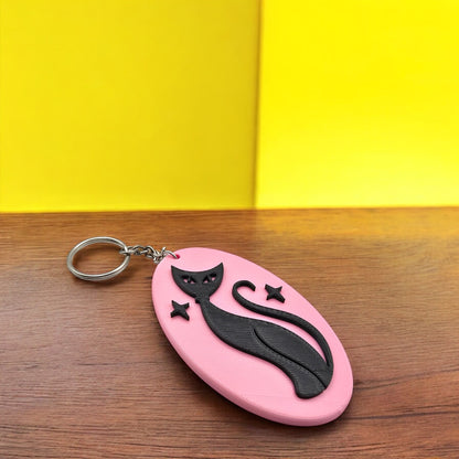 Retro Atomic Cat Oblong Keychain