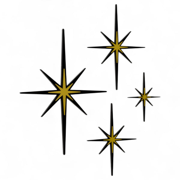 Mid Century Modern Elongated Starbursts Two Tone Wall Decor Set of 4 Indoor/Outdoor