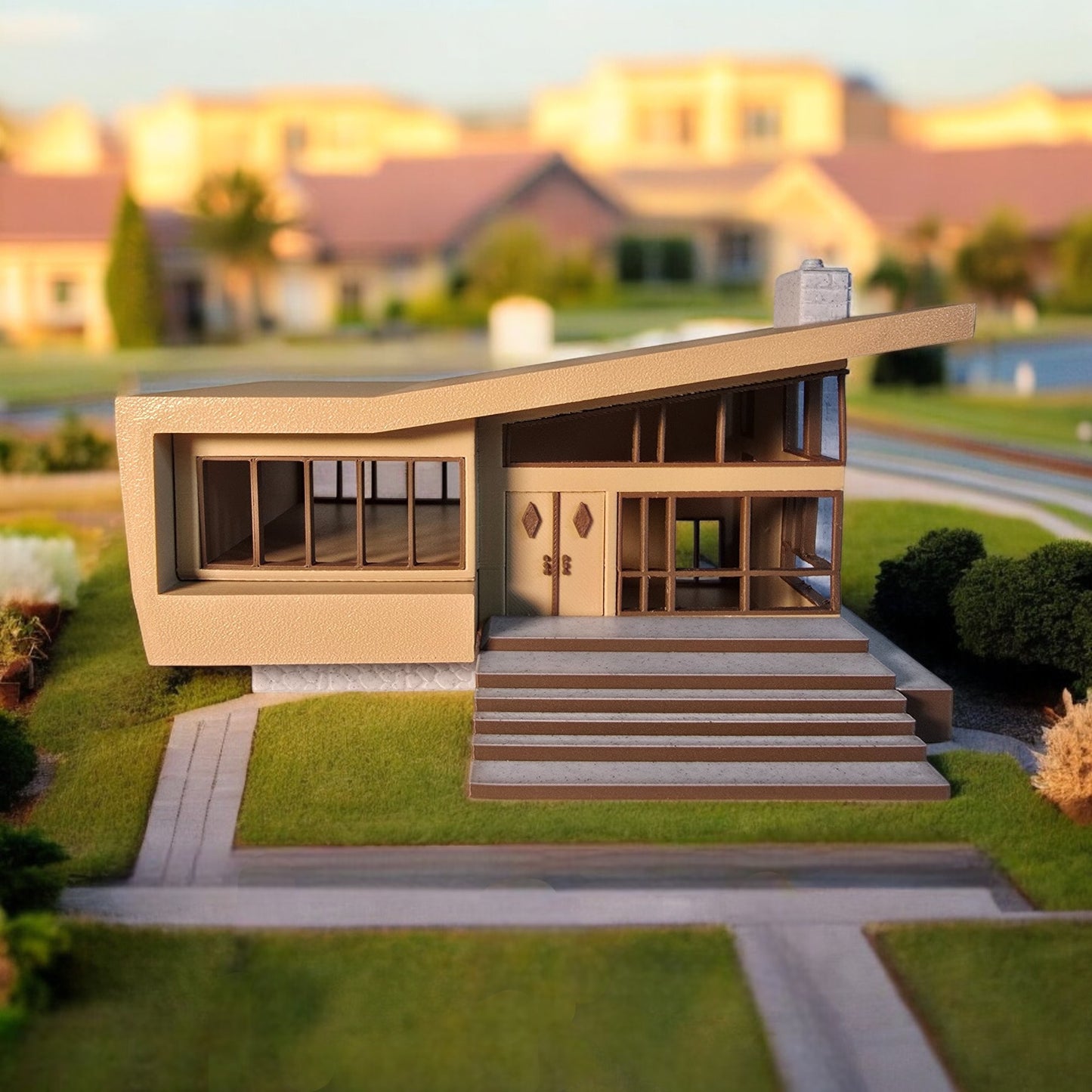 Miniature Mid Century Retro Style Modern House Model The Belmont 1:87 Scale Diorama Display