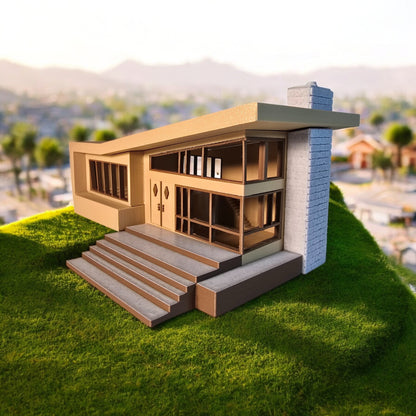 Miniature Mid Century Retro Style Modern House Model The Belmont 1:87 Scale Diorama Display