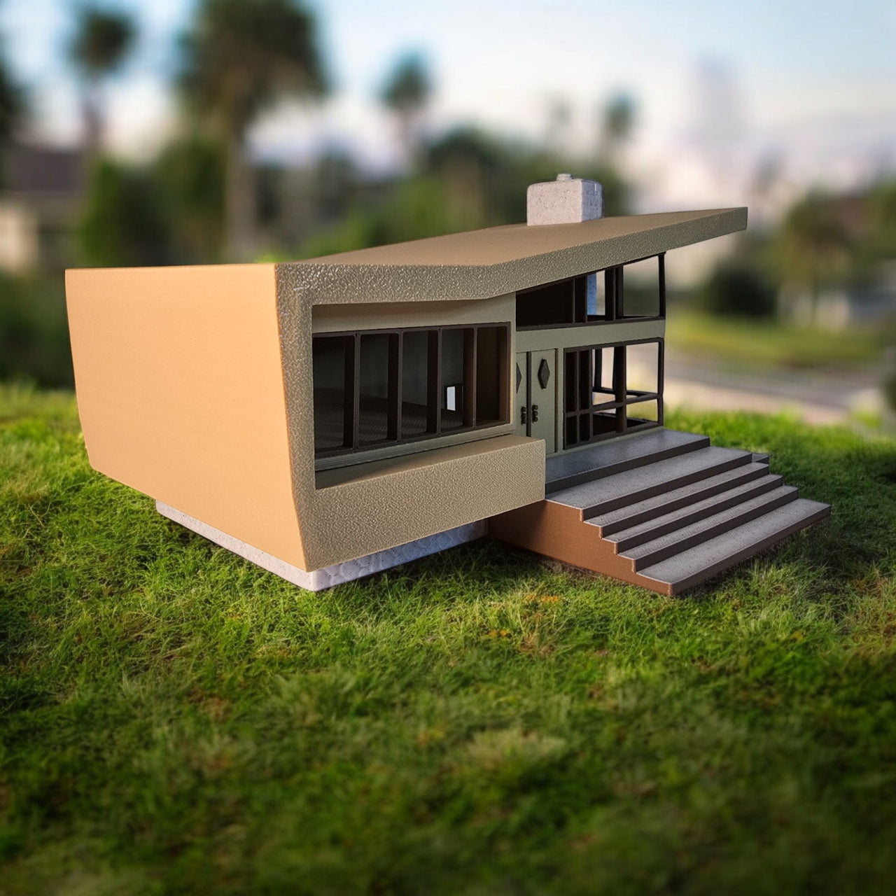 Miniature Mid Century Retro Style Modern House Model The Belmont 1:87 Scale Diorama Display