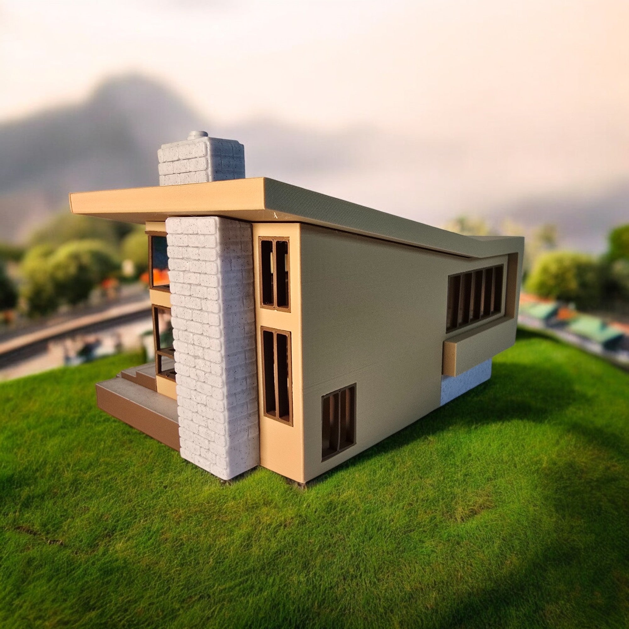 Miniature Mid Century Retro Style Modern House Model The Belmont 1:87 Scale Diorama Display