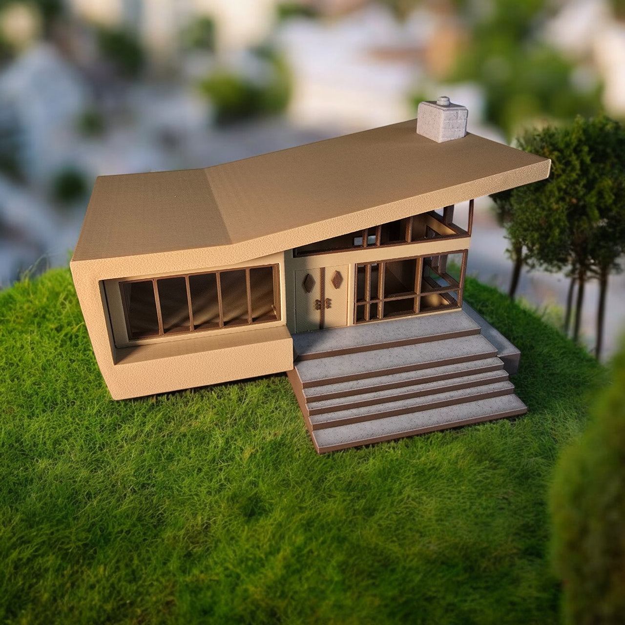 Miniature Mid Century Retro Style Modern House Model The Belmont 1:87 Scale Diorama Display