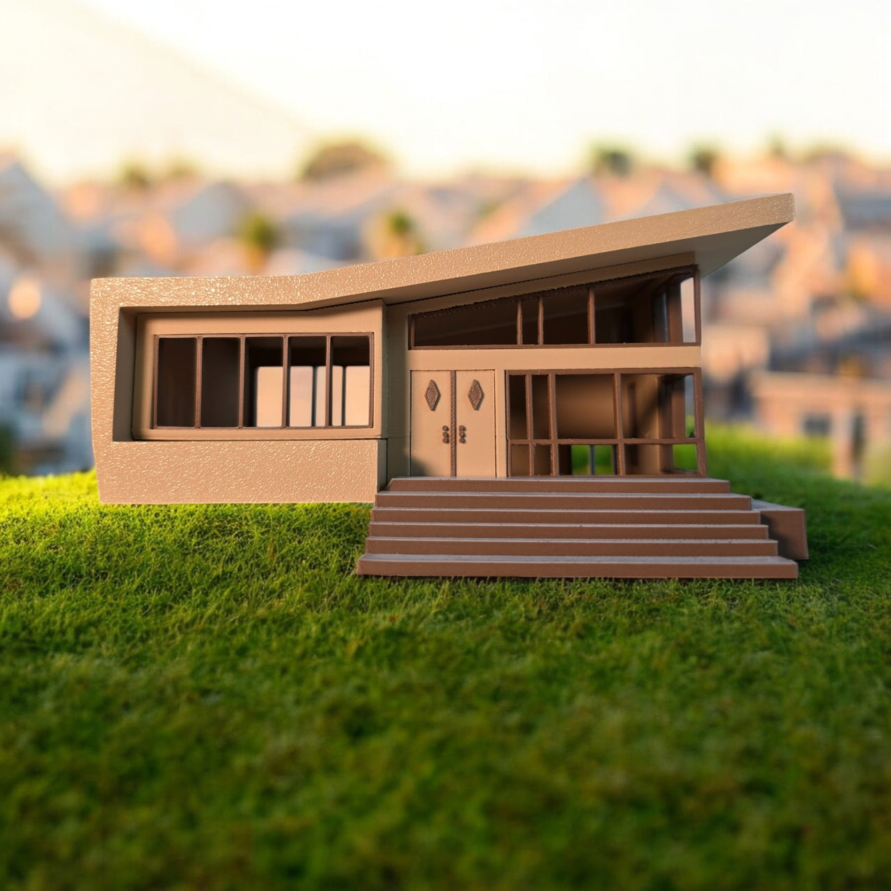 Miniature Mid Century Retro Style Modern House Model The Belmont 1:87 Scale Diorama Display
