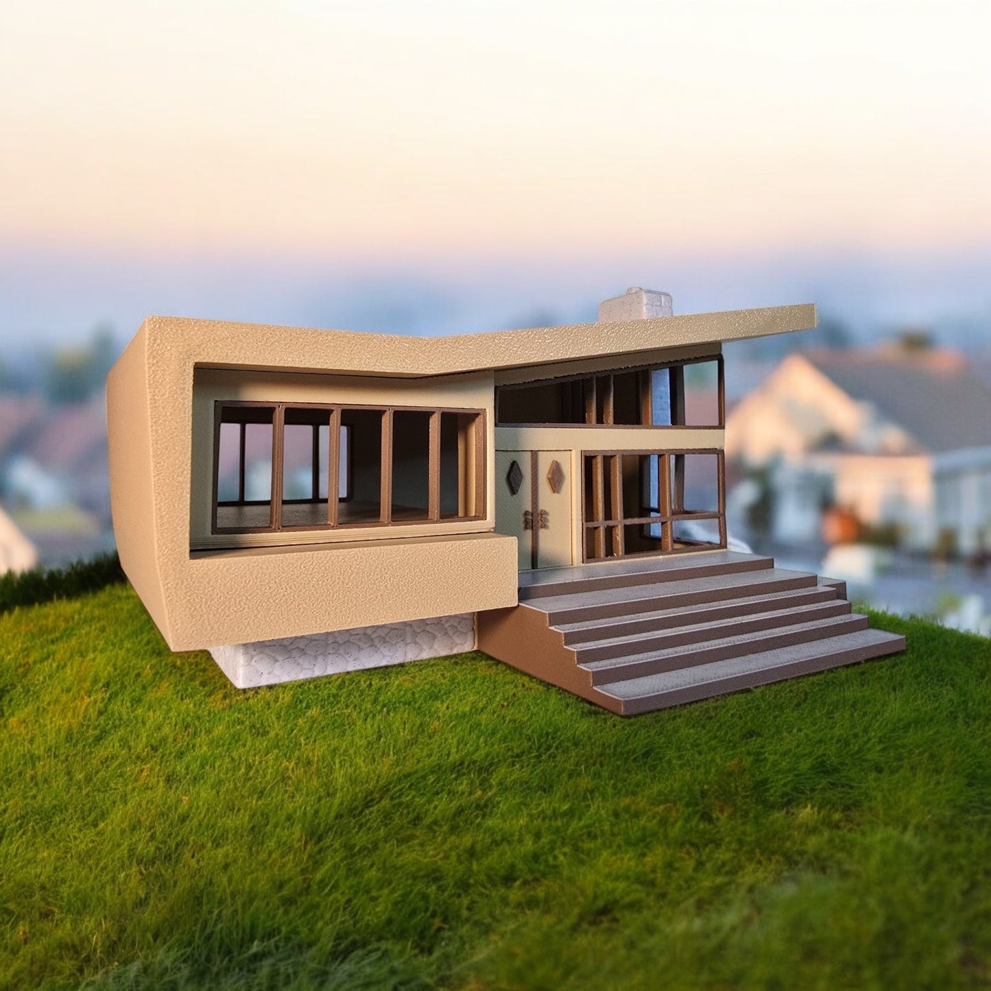 Miniature Mid Century Retro Style Modern House Model The Belmont 1:87 Scale Diorama Display