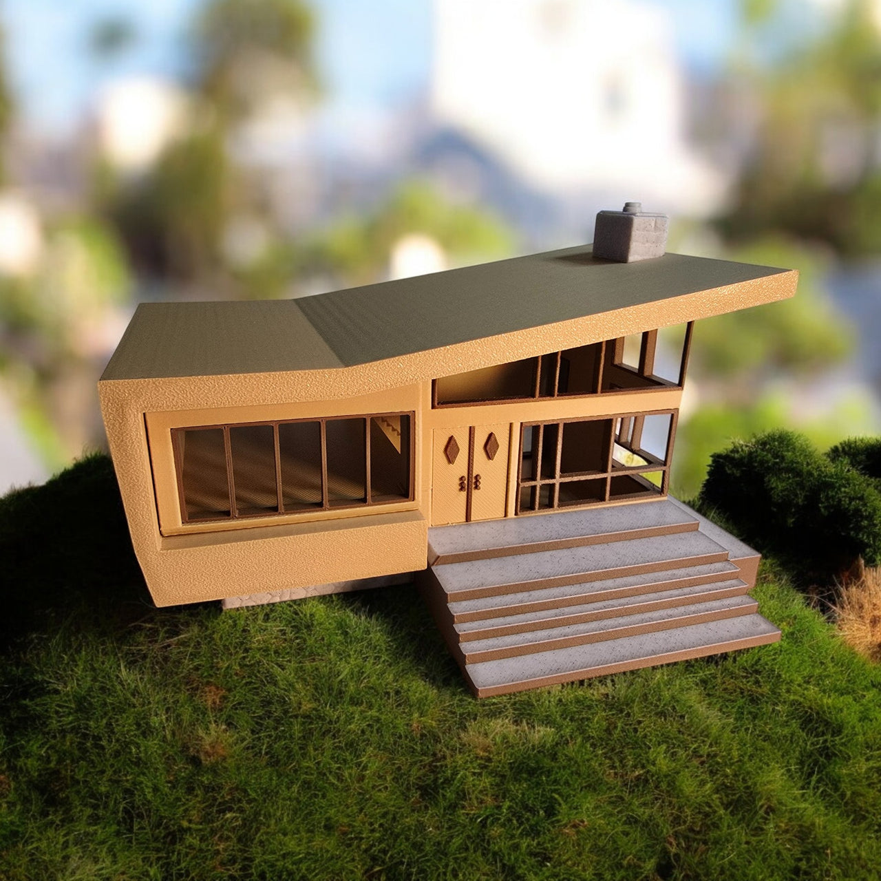 Miniature Mid Century Retro Style Modern House Model The Belmont 1:87 Scale Diorama Display
